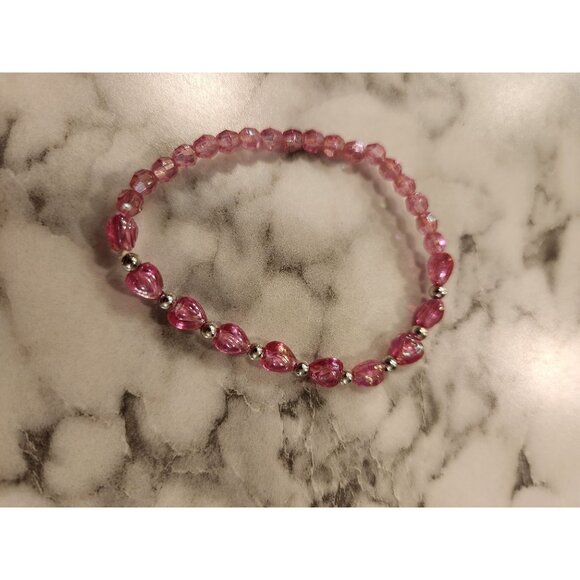 Vintage Pink Glass Beaded Stretch Bracelet - Picture 1 of 2